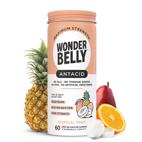 Wonderbelly Extra Strength Chewable Antacid, Tropical Fruit, 60 Count