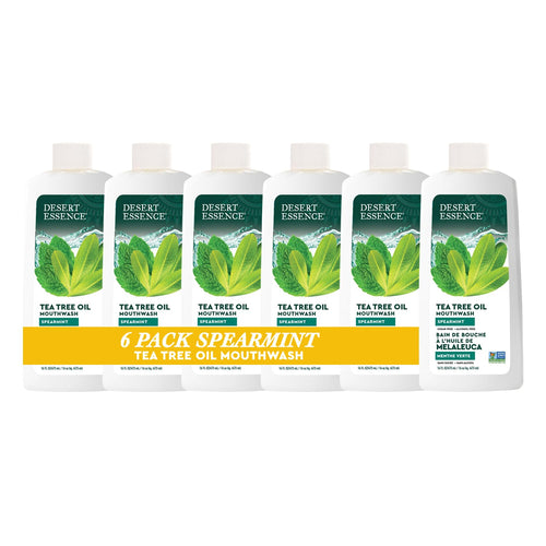Desert Essence Tea Tree Oil Mouthwash, Spearmint, 16 fl oz (Pack of 6)