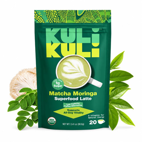 Kuli Kuli Organic Moringa Powder Matcha Green Tea Latte with Lion's Mane