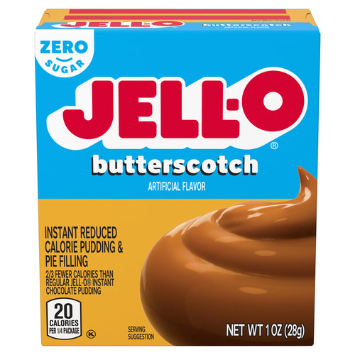Jell-O Instant Pudding & Pie Filling Mix, Butterscotch, Zero Sugar, 1 oz (Pack of 4)