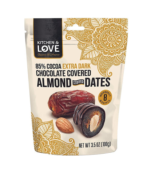 Kitchen & Love Dark Chocolate Covered Almond Stuffed Dates, 3.5 oz