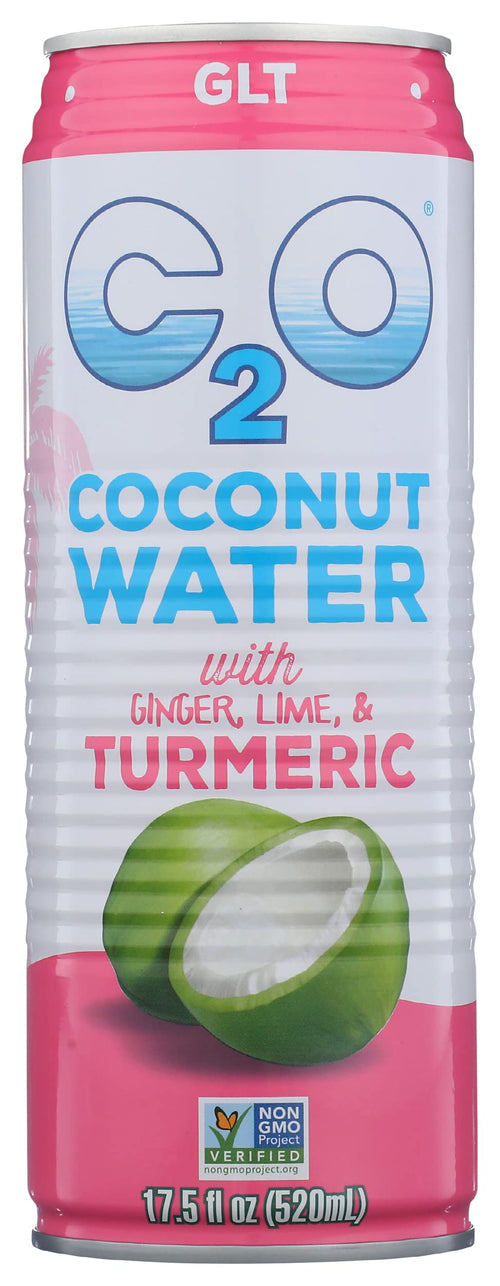 C2O Pure Coconut Water with Ginger, Lime & Turmeric, 17.5 fl oz (Pack of 12)