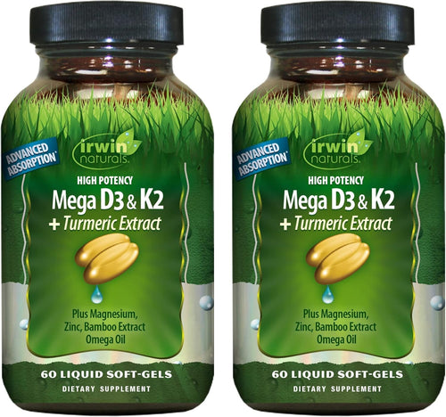 Irwin Naturals Mega D3 & K2 + Turmeric Extract (Pack of 2)