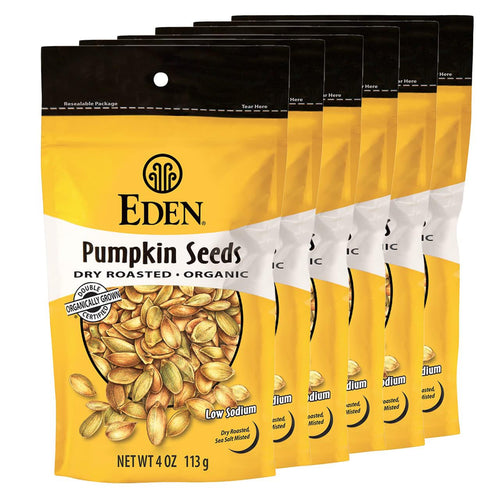 Eden Organic Shelled Pumpkin Seeds, Dry Roasted and Lightly Sea Salted, 4 oz (Pack of 6)