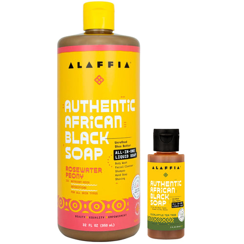 Alaffia Authentic African Black Soap Variety 2-Pack, Eucalyptus Tea Tree & Rosewater Peony