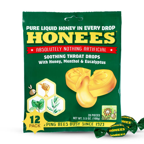 Honees Filled Menthol Cough Drops, Honey, Menthol and Eucalyptus (12 Pack of 240 Drops)
