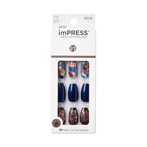 imPRESS Press-On Manicure Fake Nails, Indigo Autumn, Medium Coffin