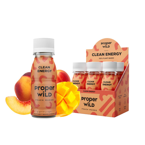 Proper Wild Clean Energy Shots, Peach Mango (Pack of 6)