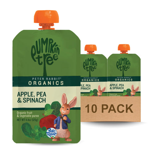 Peter Rabbit Organics Pea, Spinach and Apple Puree, 4.4 oz Pouches (Pack of 10)
