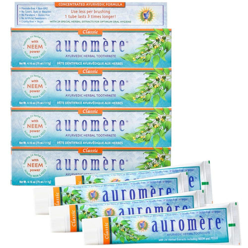 Auromere Ayurvedic Herbal Neem & Clove Toothpaste, Classic Licorice (Pack of 4)
