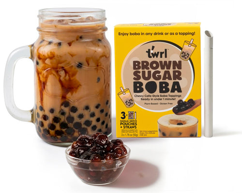 Twrl Brown Sugar Boba Pearls for Bubble Tea, Pack of 3 with 3 Straws