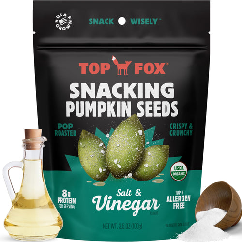 Top Fox Snacks Pop-Roasted Organic Pumpkin Seeds, Salt & Vinegar, 3.5 oz (Pack of 2)