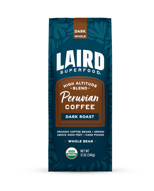 Laird Superfood Peruvian Dark Roast Whole Bean Coffee, 12 oz