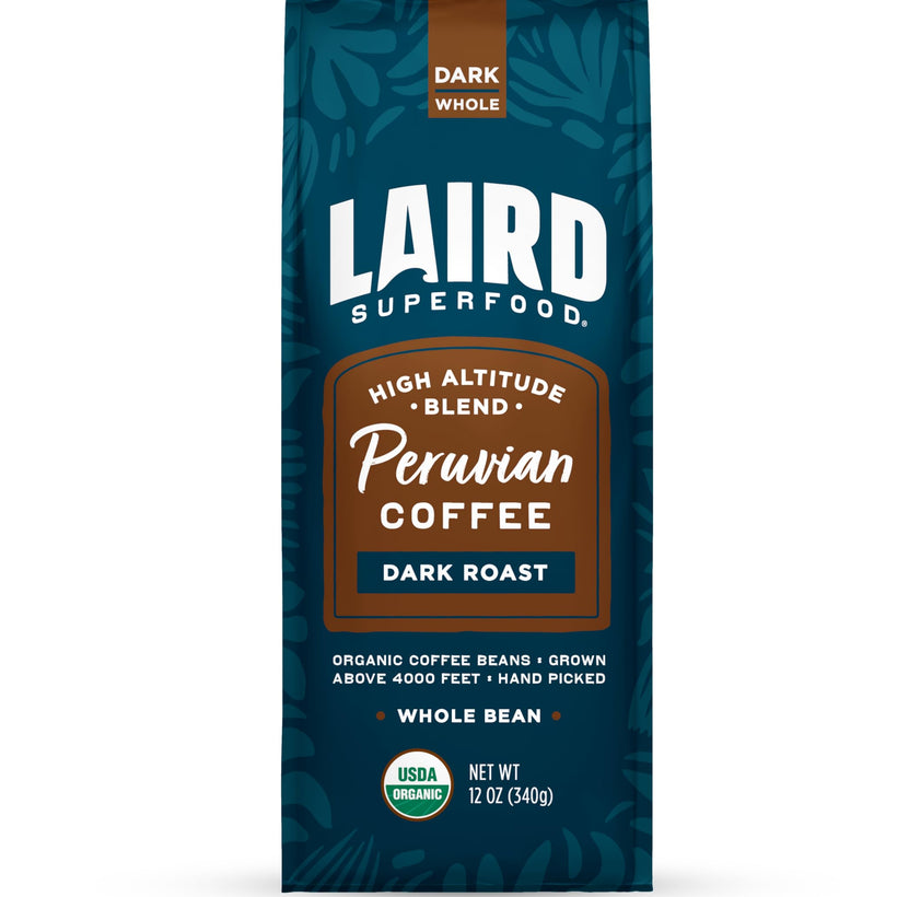 Laird Superfood Peruvian Dark Roast Whole Bean Coffee, 12 oz