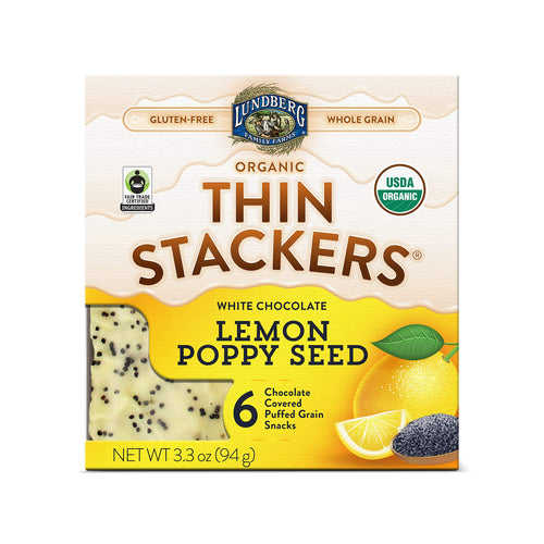 Lundberg Organic Chocolate Thin Stackers, White Chocolate Lemon Poppy Seed, 3.3 oz