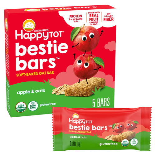 Happy Tot Organics Fiber & Protein Soft Baked Oat Bars, Apple & Spinach, 5 Count