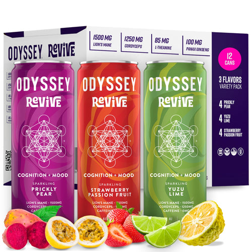 Odyssey Revive Sparkling Hydration Drink Variety Pack, 12 fl oz (12 Cans)