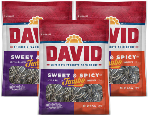 DAVID Sweet and Spicy Jumbo Sunflower Seeds, 5.25 oz (Pack of 3)