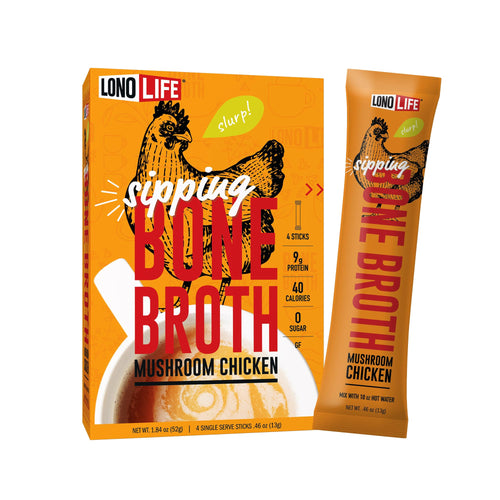 LonoLife Mushroom Chicken Bone Broth Powder Mix, 4 Stick Packs
