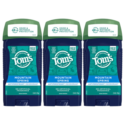 Tom's of Maine Antiperspirant Deodorant for Men, Mountain Spring, 2.8 oz (Pack of 3)