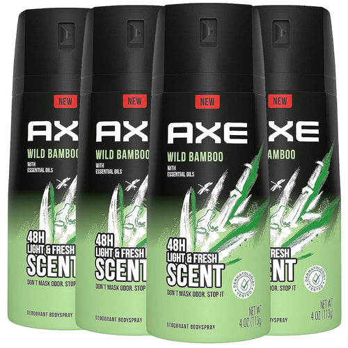 AXE Wild Bamboo Body Spray Deodorant for Men, 4 oz (Pack of 4)