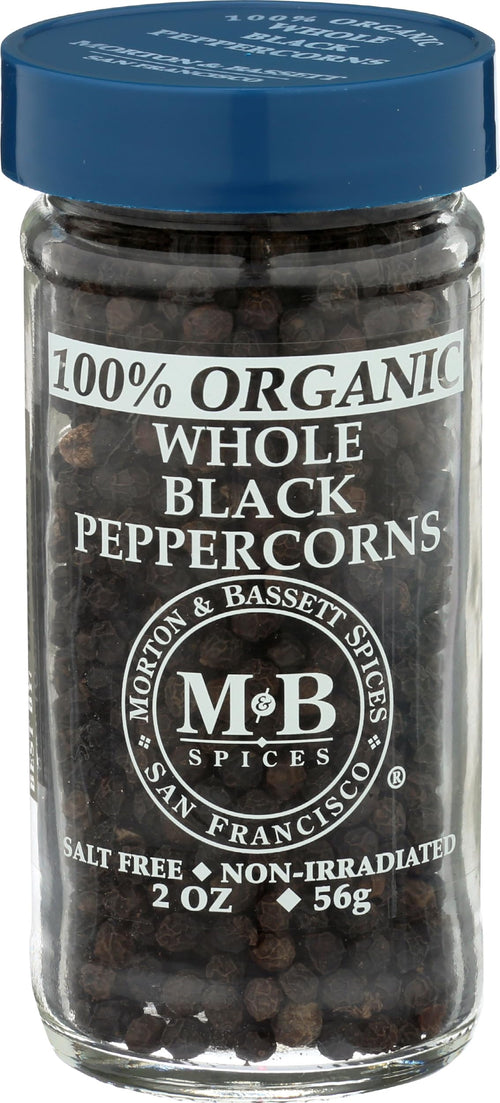Morton & Bassett Organic Whole Black Peppercorns, 2 oz