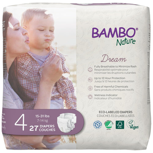 Bambo Nature Eco-Friendly Baby Diapers, Size 4 (15-31 lbs), 27 Count