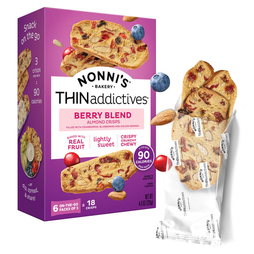 Nonni's Thinaddictives Berry Blend Almond Thin Cookies, 6 On-the-Go Packs