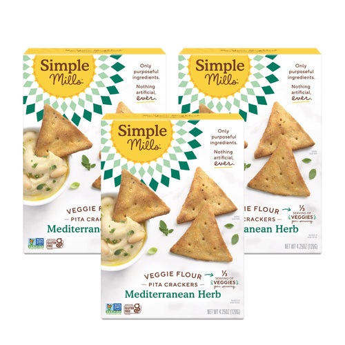 Simple Mills Mediterranean Herb Veggie Pita Crackers, 4.25 oz (Pack of 3)