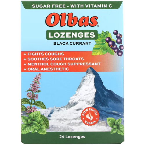 Olbas Maximum Strength Sugar Free Lozenges, Black Currant, 24 Count (Pack of 6)