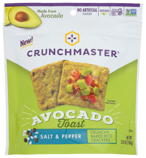 Crunchmaster Avocado Toast Baked Rice Crackers, Salt and Pepper, 3.54 oz