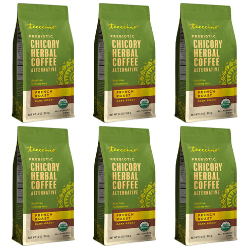 Teeccino French Roast Chicory Herbal Coffee Alternative, Dark Roast, 11 oz (Pack of 6)