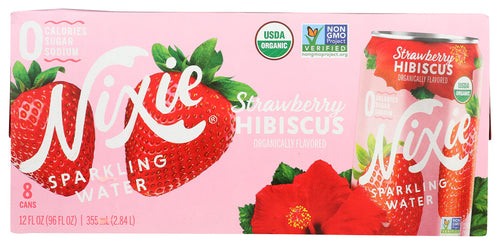 Nixie Organic Sparkling Water, Strawberry Hibiscus, 12 fl oz (8 Pack)
