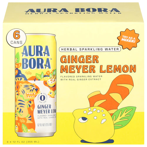 Aura Bora Ging Meyer Lemon Herbal Sparkling Water, 12 fl oz