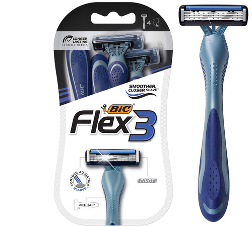 BIC Flex 3 Men's Disposable Razors, 3 Blades (4 Count)