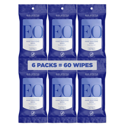 EO Hand Sanitizer Wipes, French Lavender, 10 Count (Pack of 6)