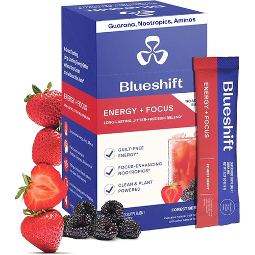 Blueshift Energy + Focus Plant-Based Energy Drink Powder Sticks (10 Pack)