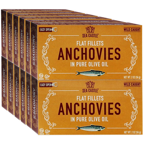 Sea Castle Flat Fillets Anchovies in Olive Oil, 2 oz (Pack of 12)