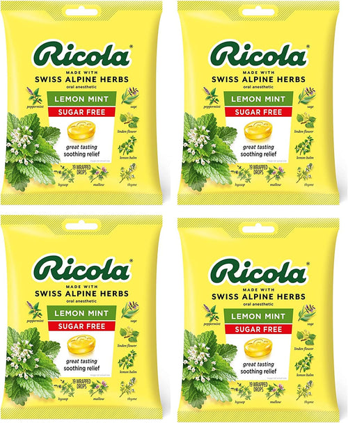 Ricola Sugar-Free Lemon Mint Herbal Throat Drops, 19 Count (Pack of 4)