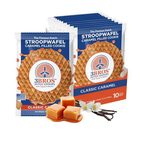 3Bros Stroopwafels, Caramel Waffle Cookies, 10 Count