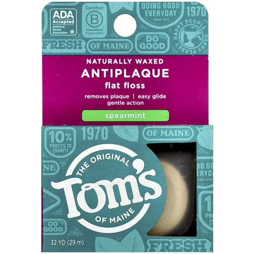 Tom's of Maine Naturally Waxed Antiplaque Flat Dental Floss, Spearmint, 32 yd