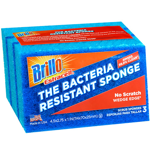 Brillo Estracell No Scratch Scrub Sponge with Wedge Edge, 3 Count