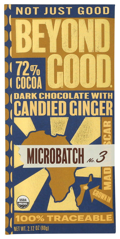Beyond Good Organic 72% Candied Ginger Microbatch Chocolate Bar, 2.12 oz