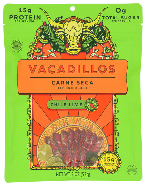 Vacadillos Air-Dried Beef Jerky Carne Seca, Chile Lime, 2 oz