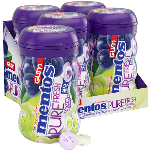 Mentos Pure Fresh Sugar-Free Gum with Xylitol, Grape Medley, 50 Piece Bottle (Pack of 4)
