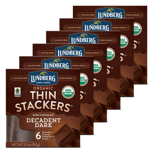 Lundberg Organic Thin Stackers Rice Cakes, Decadent Dark Chocolate, 3.3 oz (Pack of 6)