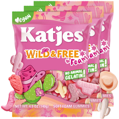 Katjes Wild and Free Foam Fruit Gummy Candy, Cowgirl Shapes, 4.9 oz (Pack of 3)