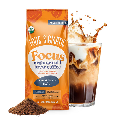 Four Sigmatic Organic Cold Brew Mushroom Coffee Grounds, Dark Roast, 12 oz