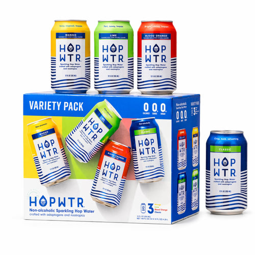 HOPWTR Non-Alcoholic Sparkling Hop Water Variety Pack, 12 fl oz Cans (Pack of 12)