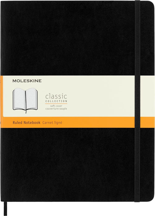 Moleskine Classic Notebook, Extra Large, Ruled, Black, Soft Cover (7.5 x 10 in)
